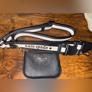 kate spade Branded Stripe Strap with detachable Black Pebbled Leather Coin Pouch